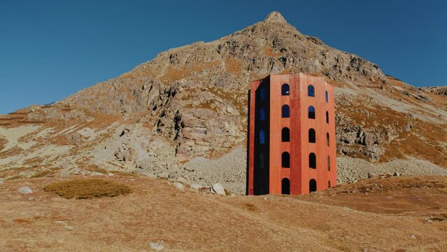 Strange Art Installation on top of swiss mountain in autumn