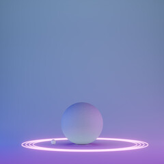 Light blue colored spheres with neon light, 3d render
