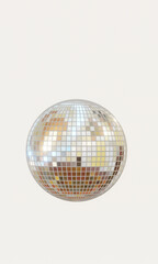 3D render of  orange metallic glowing and reflecting disco ball isolated on white background  
