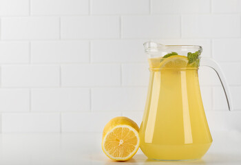 lemon juice in a glass on the table