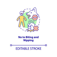 No to biting and nipping concept icon. Training dog tip abstract idea thin line illustration. Aggressive behavior. Isolated outline drawing. Editable stroke. Arial, Myriad Pro-Bold fonts used