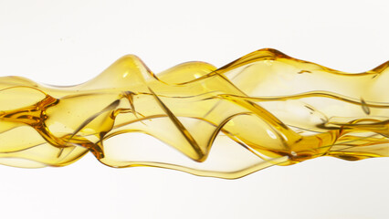 Freeze Motion Shot of Flowing Oil on White Background