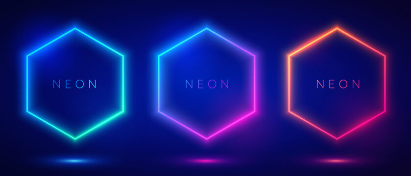 Set Of Neon Color Hexagon