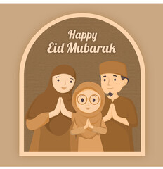 Muslim cartoon illustration for Eid greetings and other Islamic holidays