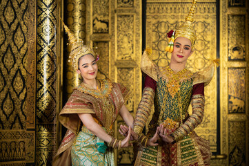 Pantomime (Khon) is traditional Thai classic masked play enacting scenes from the Ramayana with a...