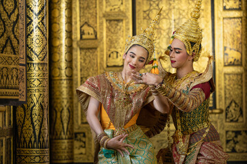 Pantomime (Khon) is traditional Thai classic masked play enacting scenes from the Ramayana with a...