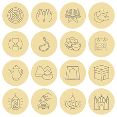 Ramadan Kareem line icons isolated in circles on white background