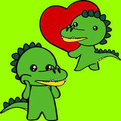 cute chibi baby crocodile cartoon love pack in vector format 
