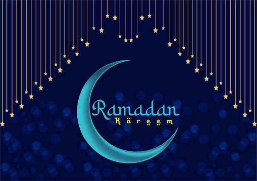 Hanging Stars With Ramadan Kareem Blue background Free Illustration