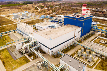 Aerial view of new thermal power plant. Industrial zone