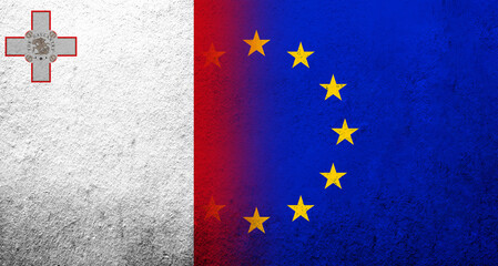 Flag of the European Union with Malta National flag. Grunge background