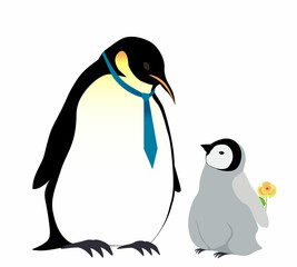 Happy Father's Day. Dad penguin and baby.
