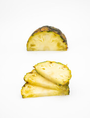 selective focus pineapple slice isolated on white background,