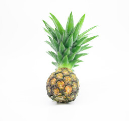 whole pineapple with leaves isolated on white background, Flat lay.