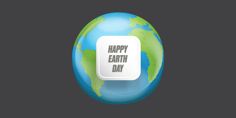 World earth day horizontal banner with earth globe isolated on grey background . Vector World earth day concept horizontal illustration with planet isolated on dark space background