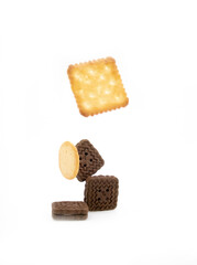 Chocolate chip cookies isolated on white background, selective focus