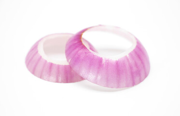 Red onion rings isolate on white background