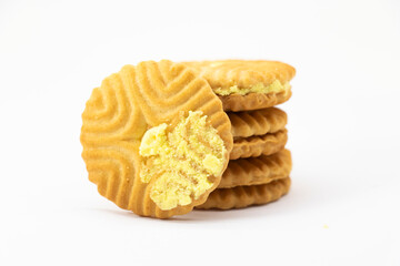 yellow pineapple flavor biscuit isolated on white background,