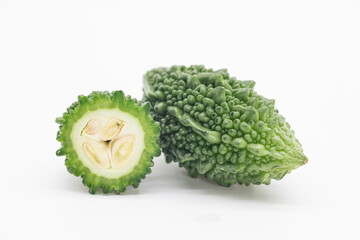 bitter gourd isolated on white background, selective focus