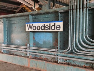 Woodside is a station on the Main Line of Long Island Rail Road and the Port Washington branch in Queens' Woodside in New York City. By train to the east from Penn Station. NYC-USA.