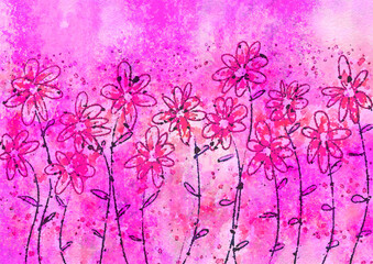 pink hand painted flower illustration, handpainted floral image wth large messy brush strokes