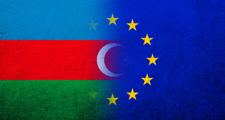 Flag of the European Union with Republic of Azerbaijan national flag. Grunge background