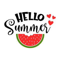 Hello summer inspirational slogan inscription. Summer vector quotes. Illustration for prints on t-shirts and bags, posters, cards. Isolated on white background. Motivational phrase.  © Jen