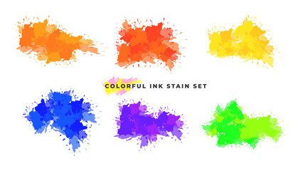 Set of isolated colorful ink stain splatter
