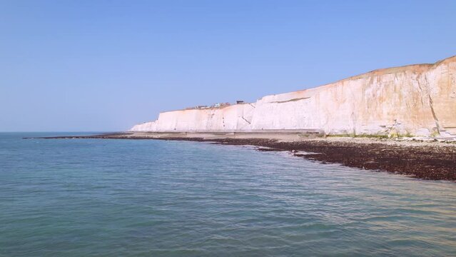 Drone shot of English channel, Peacehaven