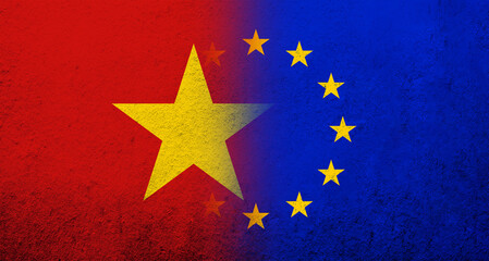 Flag of the European Union with Socialist Republic of Vietnam National flag. Grunge background