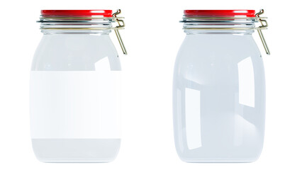 3D render of Realistic Transparent Clear Bottle on a white background, Empty Glass Jar