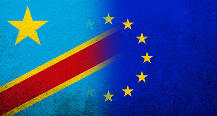 Flag of the European Union with The Democratic Republic of the Congo national flag. Grunge background