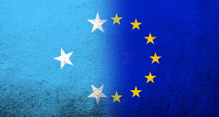 Flag of the European Union with The Federated States of Micronesia national flag. Grunge background