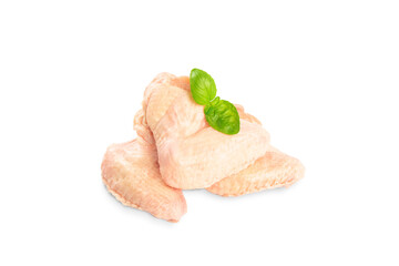 Industrial chicken selling and producing.Raw, frozen Chicken wings on an isolated white background.Top view.Copy space.