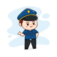 illustration of happy cute policeman kawaii chibi cartoon character design
