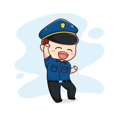 illustration of happy cute policeman kawaii chibi cartoon character design