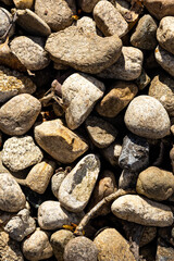 Small rocks construction background. Crushed stones texture of buildings and roads for landscaping top view. High quality photo