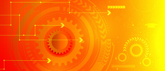 Obraz premium illustration gear wheel, hexagons and circuit board technology background