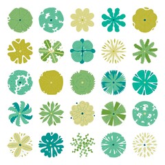 Hand drawn vector set of top view trees.