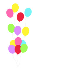 Happy birthday feast, birthday party, many colorful balloons, flat vector illustration and icons
