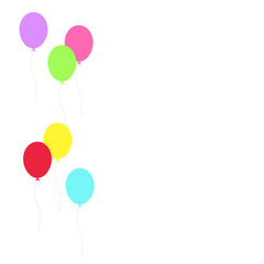 Happy birthday feast, birthday party, many colorful balloons, flat vector illustration and icons