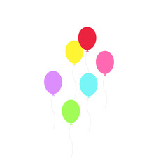 Happy birthday feast, birthday party, many colorful balloons, flat vector illustration and icons