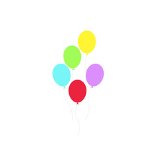 Happy birthday feast, birthday party, many colorful balloons, flat vector illustration and icons