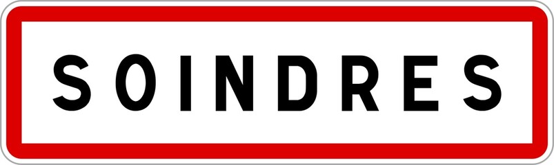 Fototapeta na wymiar Panneau entrée ville agglomération Soindres / Town entrance sign Soindres