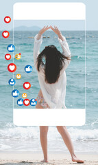 Concept of live on social media. The concept of living on vacation and playing social media. Modern...