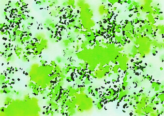 Abstract green spring handpainted watercolor background with color wash and brush strokes