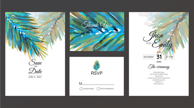palm leaf watercolour wedding invitation
