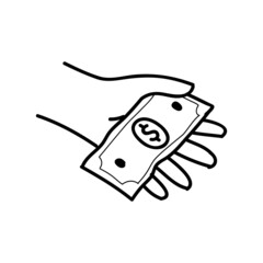 Hand holding money icon. Hand drawn vector illustration.