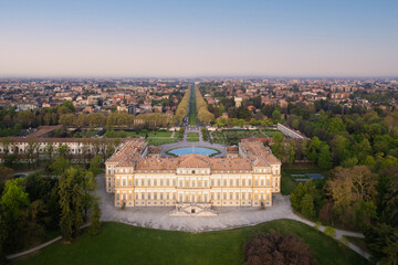 Fototapeta na wymiar Aerial view over the Royal Villa of Monza.