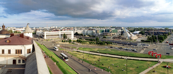 View from the Transfiguration Tower of the Kazan Kremlin to the Pyramid entertainment complex